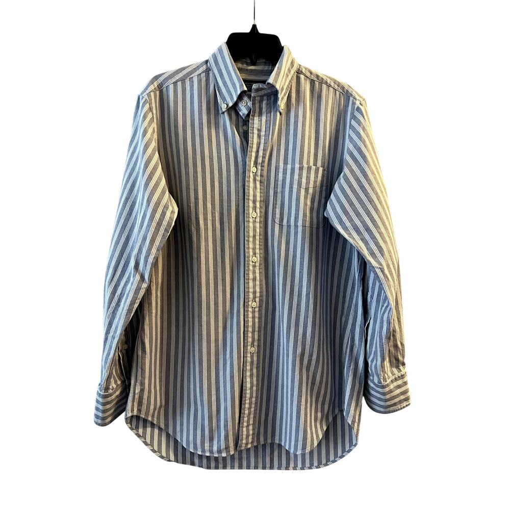 Maker’s Shirt Kamakura Japan Size 16 33 1/2 Blue White Regular Fit Striped